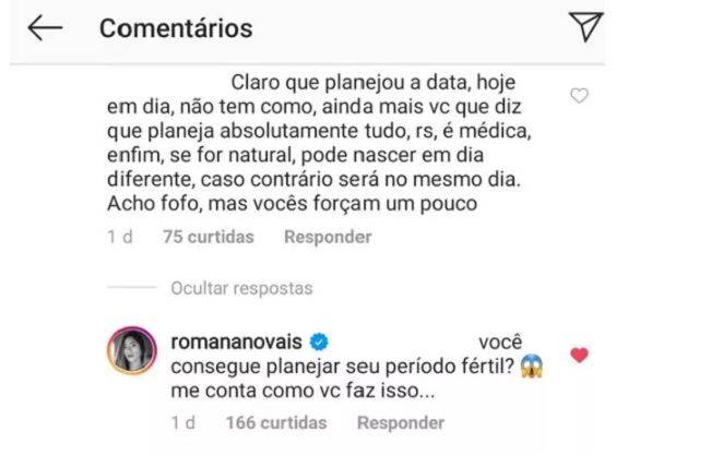 Romana Novais responde seguidora que a acusou de ter planejado a gravidez