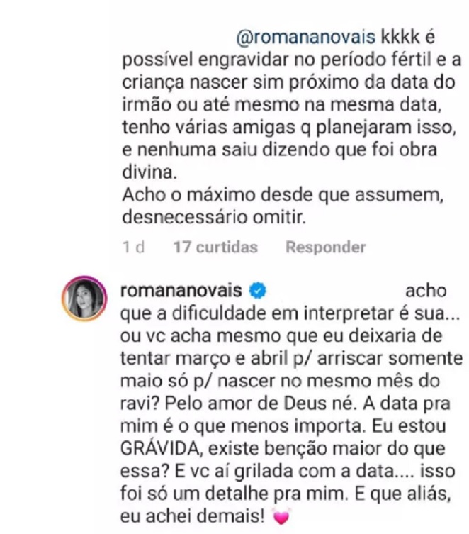 Romana Novais discutiu com internauta nas redes sociais