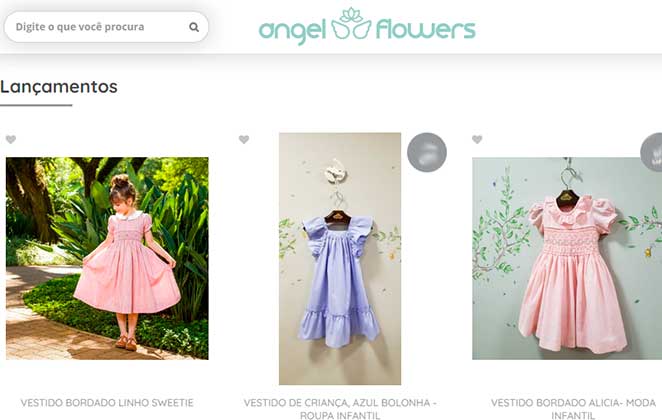 Seção de lançamentos do site Angel Flowers de Cida Marques