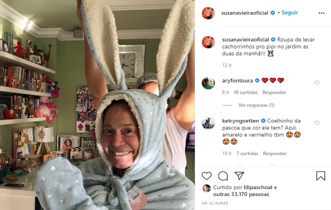 Susana Vieira diverte os internautas ao aparecer vestida de coelhinha
