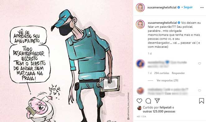 Xuxa Meneghel manda recado para policial que foi humilhado por desembargador