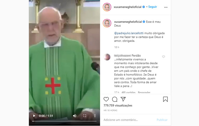 Xuxa Meneghel compartilha vídeo de Padre Julio Lancellotti sobre LGBTfobia