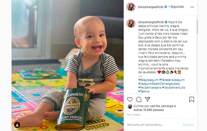 Zilu Godói parabenizou o neto Joaquim no Instagram pelo aniversário dele