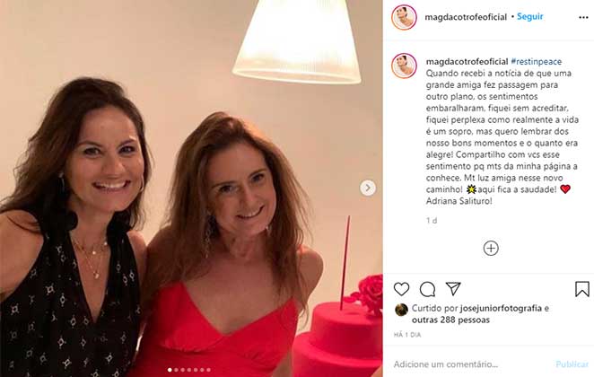 Magda Cotrofe faz homenagem para Adriana Salituro