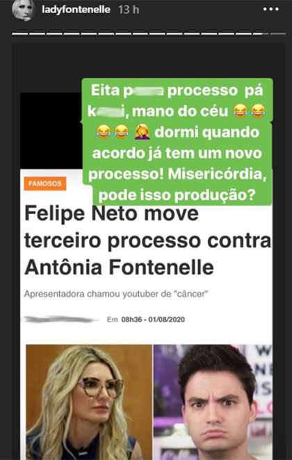 Antonia Fontenelle zomba de novo processo movido por Felipe Neto