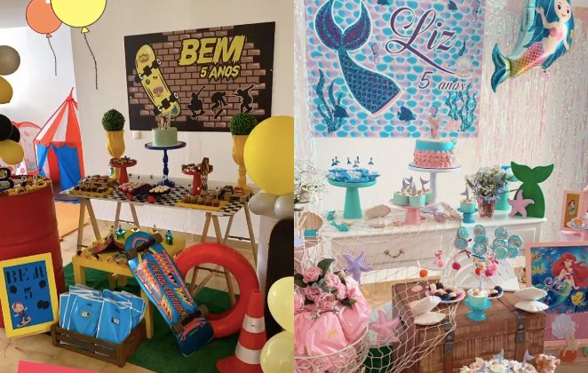 Bem e Liz ganharam festinhas com decorações diferentes para celebrar os 5 anos