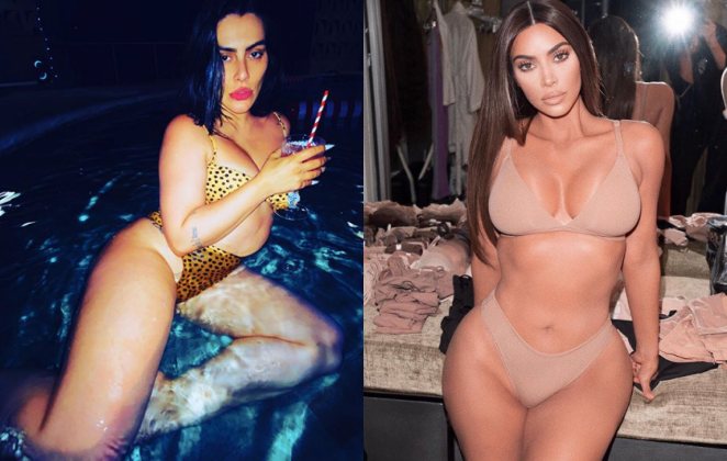 Cleo aposta em biquíni de bolinhas na piscina e Kim Kardashian posa de calcinha e sutiã nudes