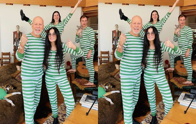 Demi Moore e Bruce Willis com os filhos