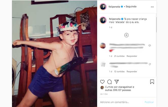 Felipe Neto compartilhou no Instagram uma foto de quando era criança