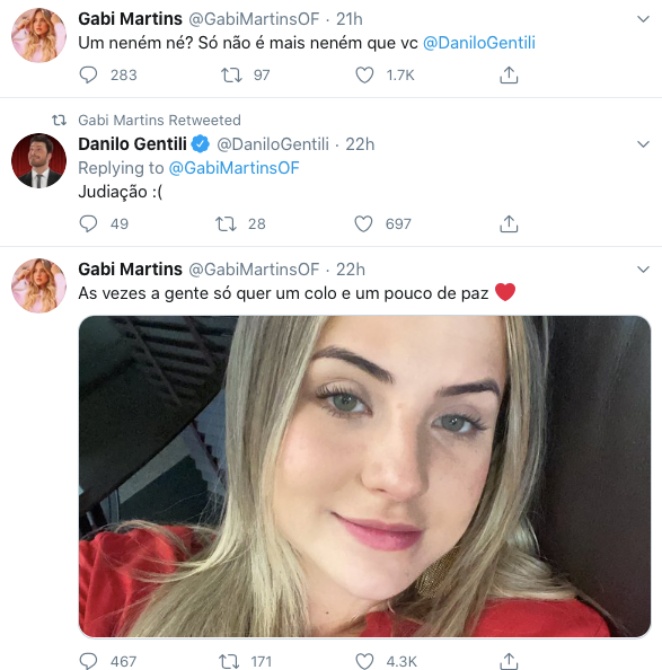 Danilo Gentili e Gabi Martins flertam na web