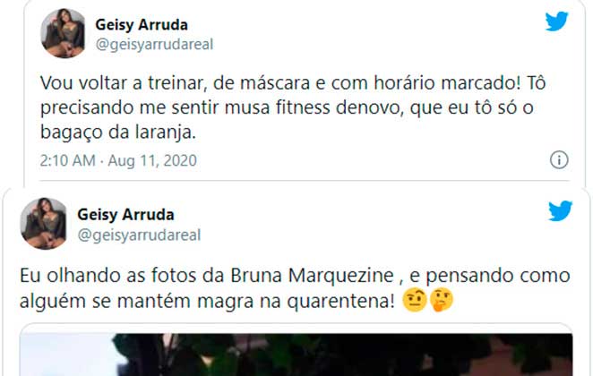 Geisy Arruda revela que sente inveja de Bruna Marquezine por não engordar