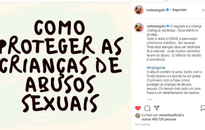 Ivete Sangalo divulgou campanha contra o abuso sexual infantil no Instagram