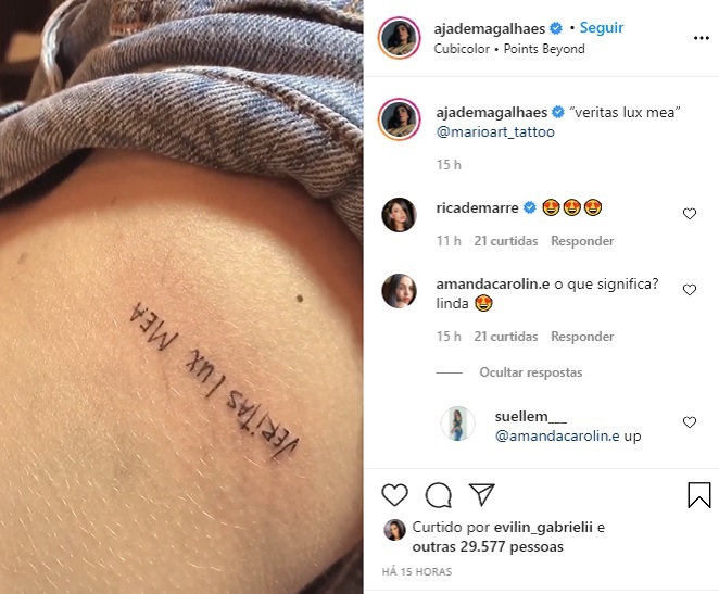 Jade Magalhães mostra nova tatuagem na web