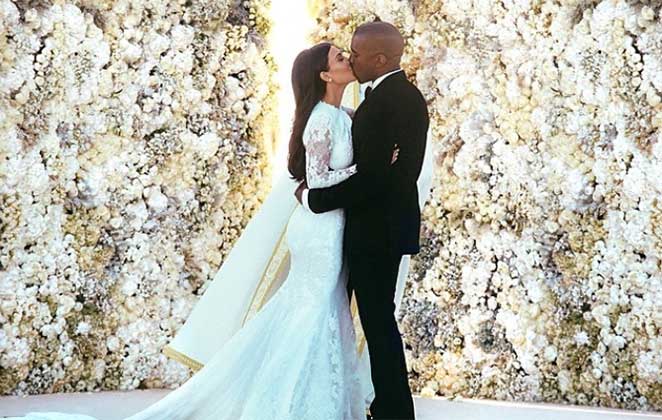 Kim Kardashiam relembra seu casamento com foto vestida de noiva
