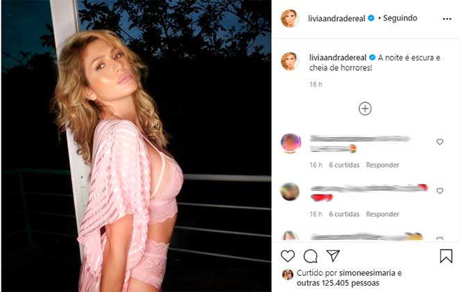 Lívia Andrade posou de lingerie rosa no Instagram