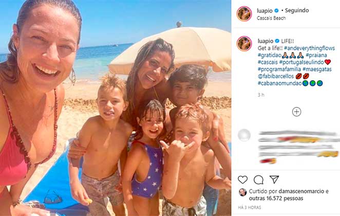 Luana Piovani posou ao lado dos filhos após passar o dia na praia