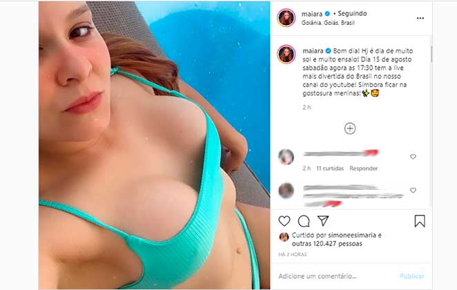 Maiara posou de biquíni no Instagram durante um bronzeado e impressionou com sua boa forma física