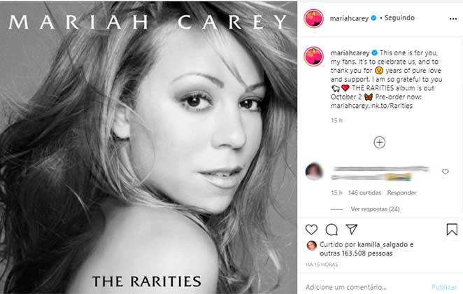 Mariah Carey anunciou novo álbum de surpresa em seu Instagram