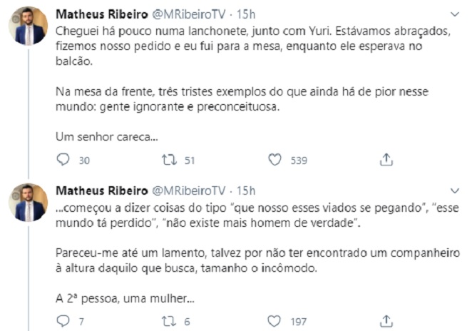 Matheus Ribeiro sofre homofobia em lanchonete de Brasília