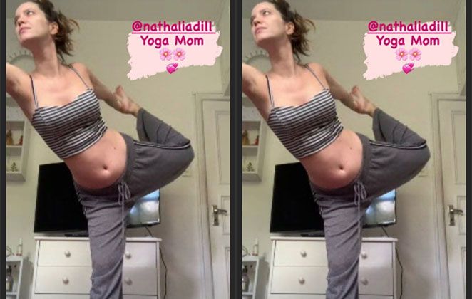 Nathalia Dill pratiga Yoga e exibe a barriguinha de grávida