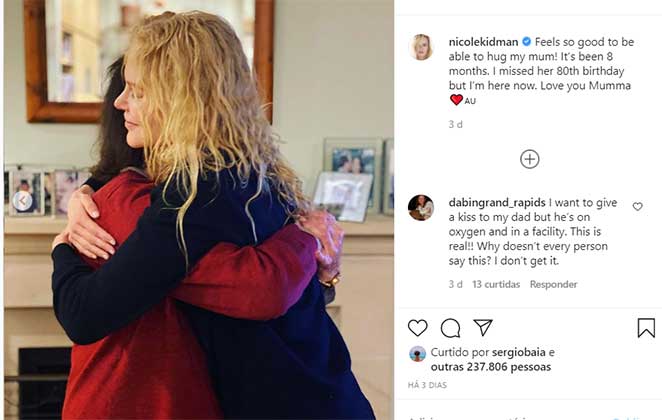 Nicole Kidman abraça a mãe após meses de isolamento