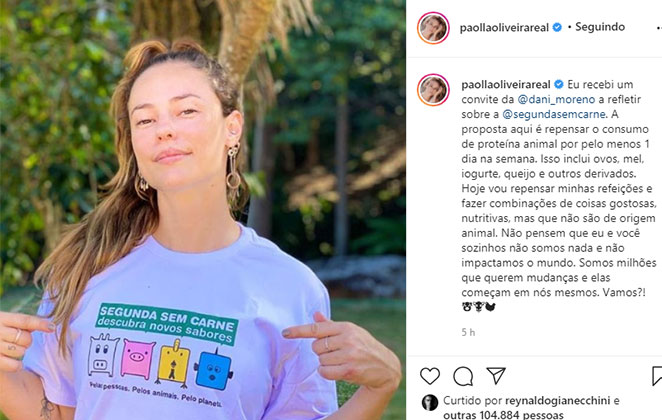 Atriz compartilhou a campanha em seu Instagram @paollaoliveirareal 
