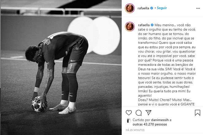 Neymar recebe linda homenagem da irmã Rafaella Santos após derrota do PSG