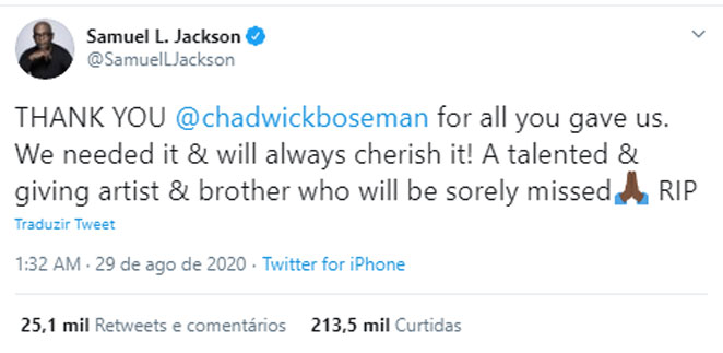 Samuel L. Jackson também contracenou com Chadwick Boseman