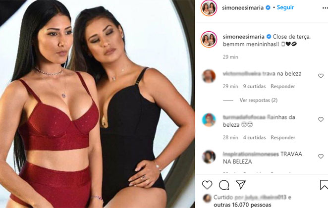 Simone e Simaria posam de lingerie no Instagram @simoneesimaria