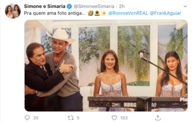 Simone e Simaria relembram clique antigo com Ronnie Von e Frank Aguiar