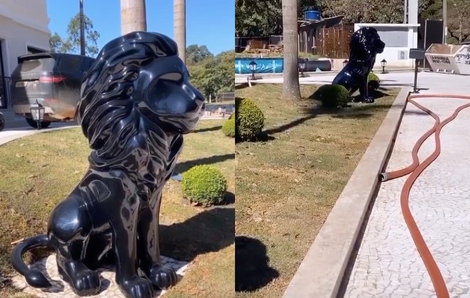 Simone Mendes mostra esculturas de leão em sua casa