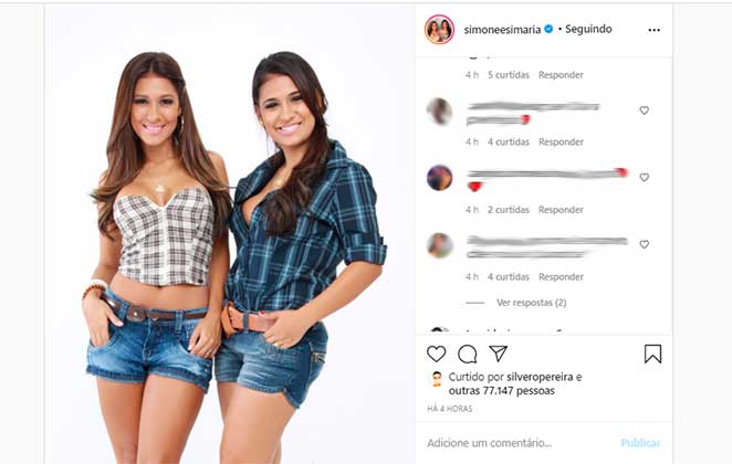 Simone e Simaria compartilharam clique antigo no Instagram