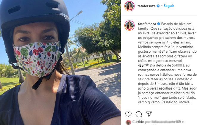A atriz andou de bike no Rio de Janeiro @tatafersoza