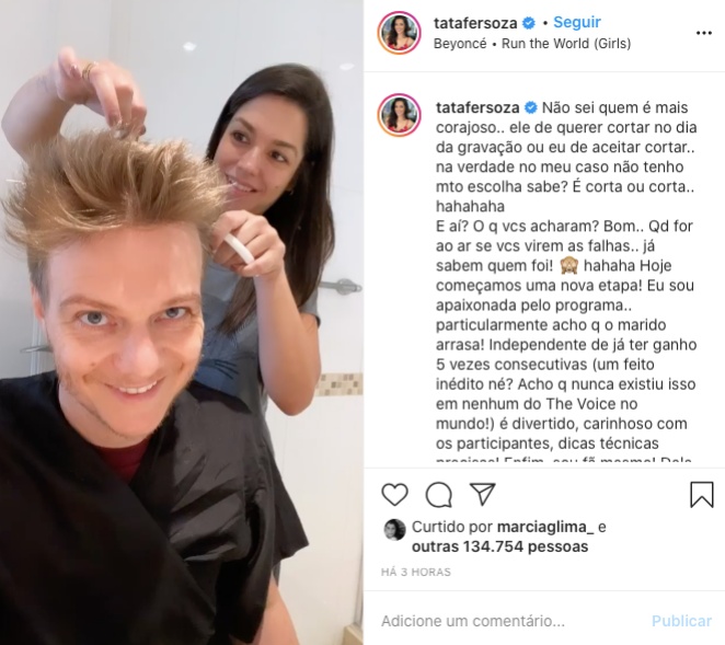 Thais Fersoza corta cabelo de Michel Teló