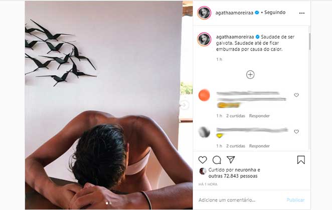 Agatha Moreira compartilhou foto de biquíni e bronzeada no Instagram para revelar saudades de vida pré-pandemia