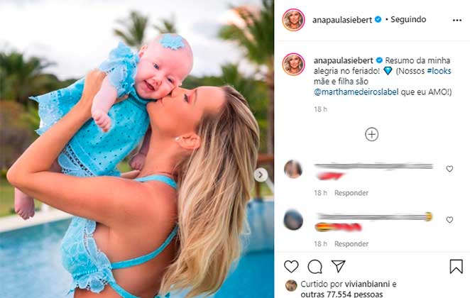 Ana Paula Siebert compartilhou duas fotos no Instagram na qual aparece combinando o biquíni com Vicky