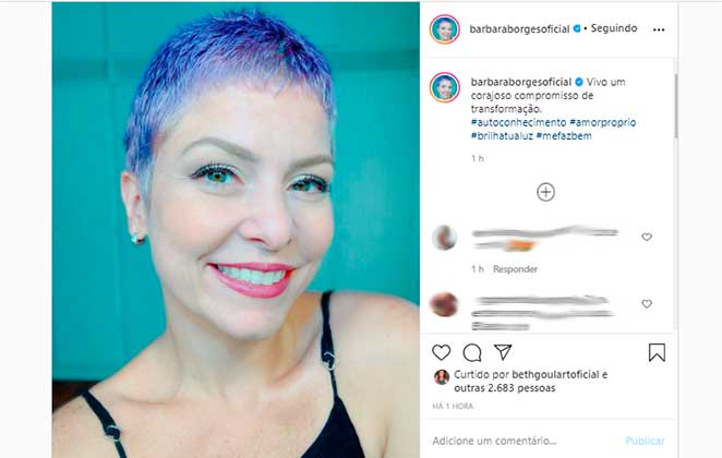 Bárbara Borges mostrou no Instagram o resultado de seu cabelo após pintá-lo de roxo