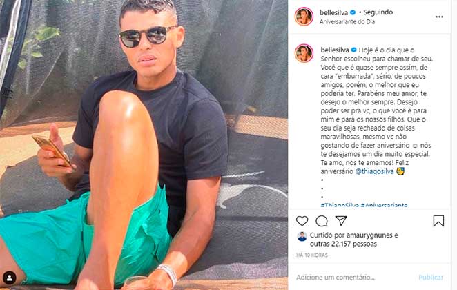 Thiago Silva ganhou homenagem da esposa Belle Silva pelo aniversário de 36 anos no Instagram 