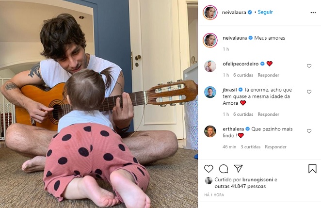 Laura Neiva mostra momento fofo de Chay Suede com a filha Maria