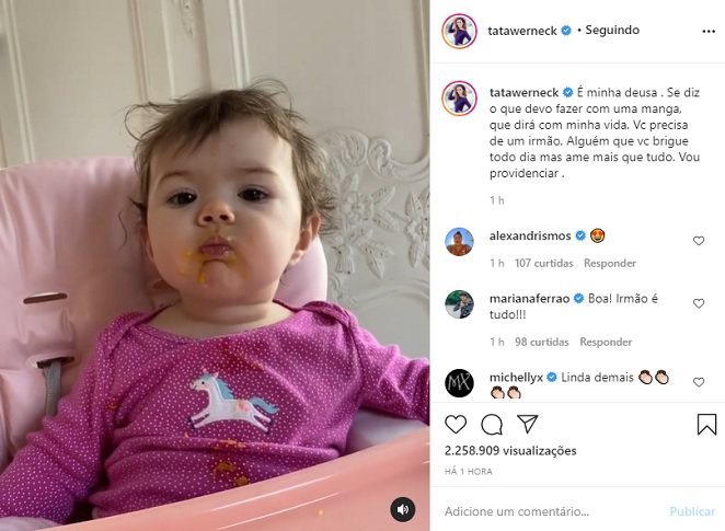 Tata Werneck compartilha vídeo fofo da filha Clara Maria