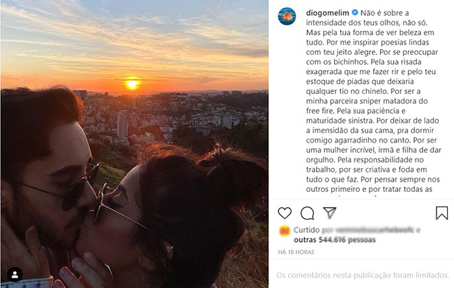 Diogo Melim escreve declaração de amor para sua nova namorada