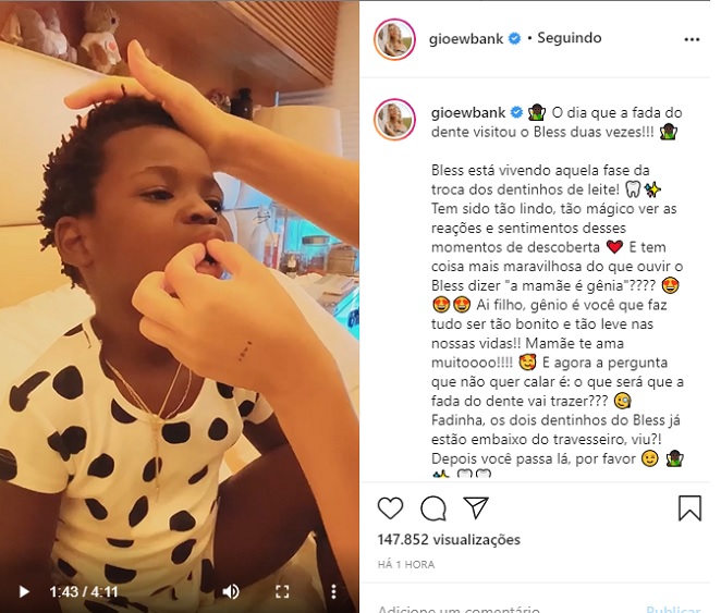 Giovanna Ewbank compartilha vídeo do momento em que arrancou dente de leite de Bless