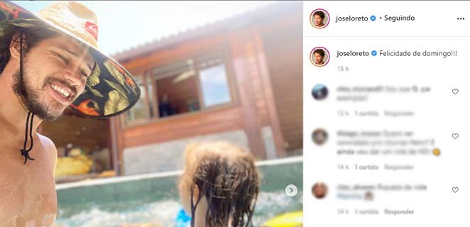 José Loreto se diverte na piscina com a filha Bella