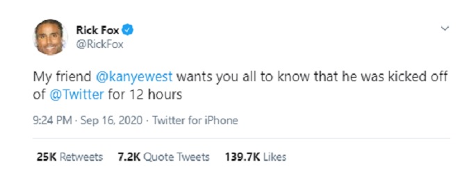 Amigo de Kanye West confirma que rapper foi suspenso do Twitter