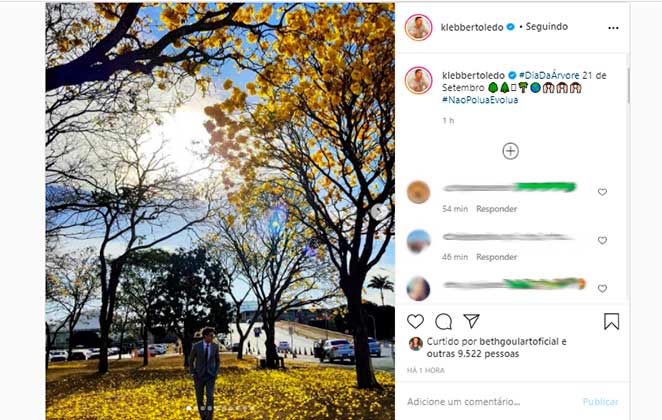 Klebber Toledo fez uma publicação no Instagram a favor do Dia da Árvore