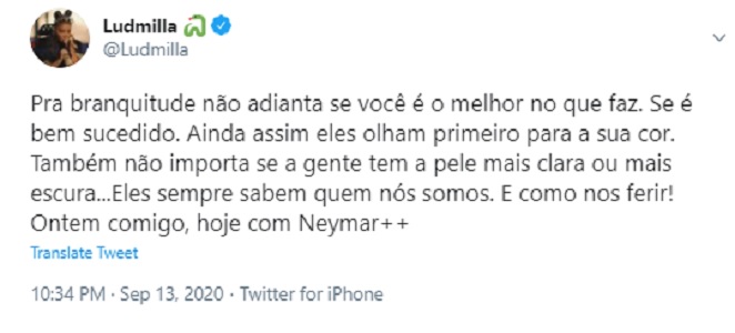 Ludmilla defende Neymar após craque sofrer racismo