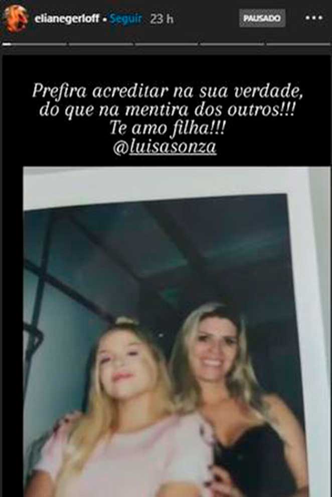 Mãe de Luísa Sonza defendeu a filha nos Stories do Instagram de ataques