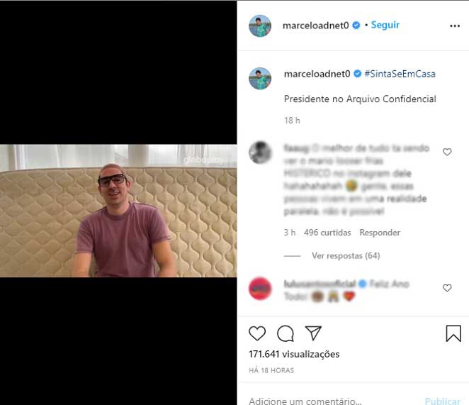 Marcelo Adnet satirizou o vídeo nas redes sociais