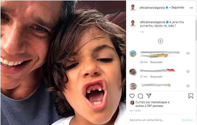 Márcio Garcia mostrou filho caçula sem os dentes de leite da frente