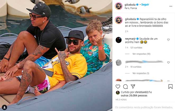 Neymar comentou sobre seu isolamento social em foto de Gil Cebola no Instagram